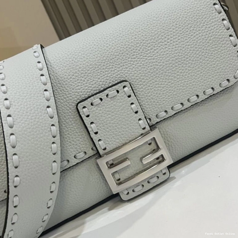 Affordable Romano Leather Bag Cuoio Sky In Blue Fendi Medium Baguette Selleria 0801